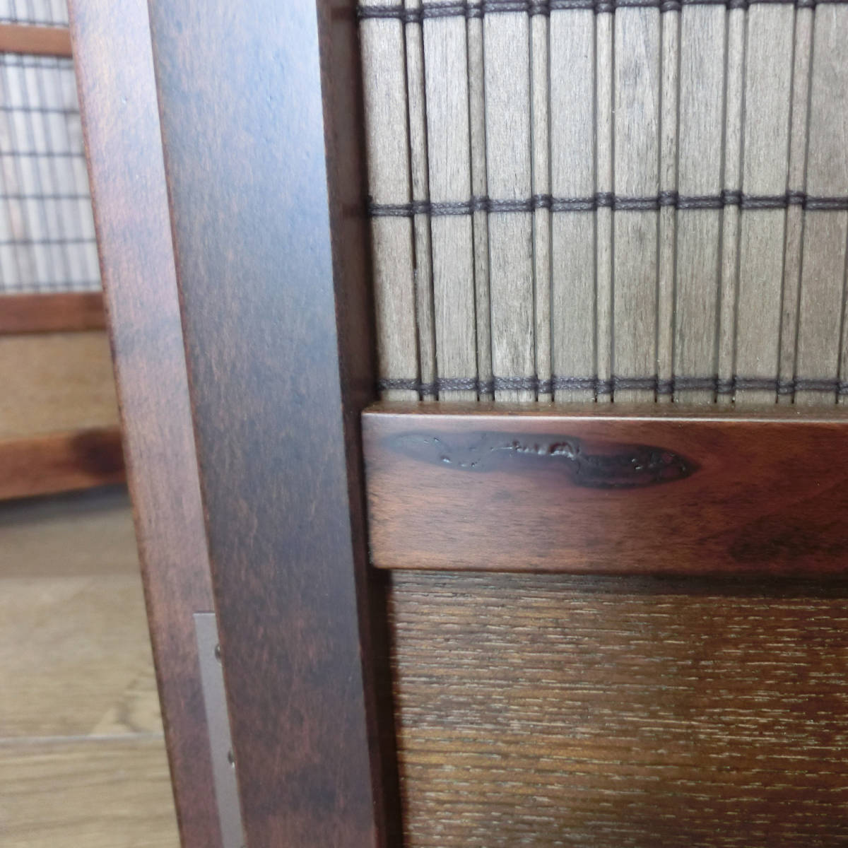 屏風 すだれ 簾屏風 木製 訳あり新品 未使用 ダークブラウン 木簾 衝立