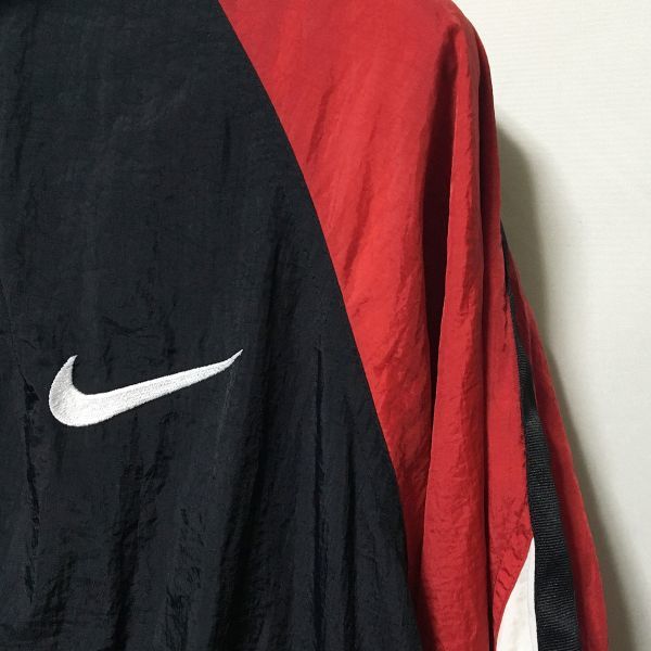 #OLD NIKE｜ナイキ オーバーサイズ背面ロゴジップアップジャケット/トラックジャケット 古着 ブラック/レッド/ホワイト sizeL(XL以上)_画像5