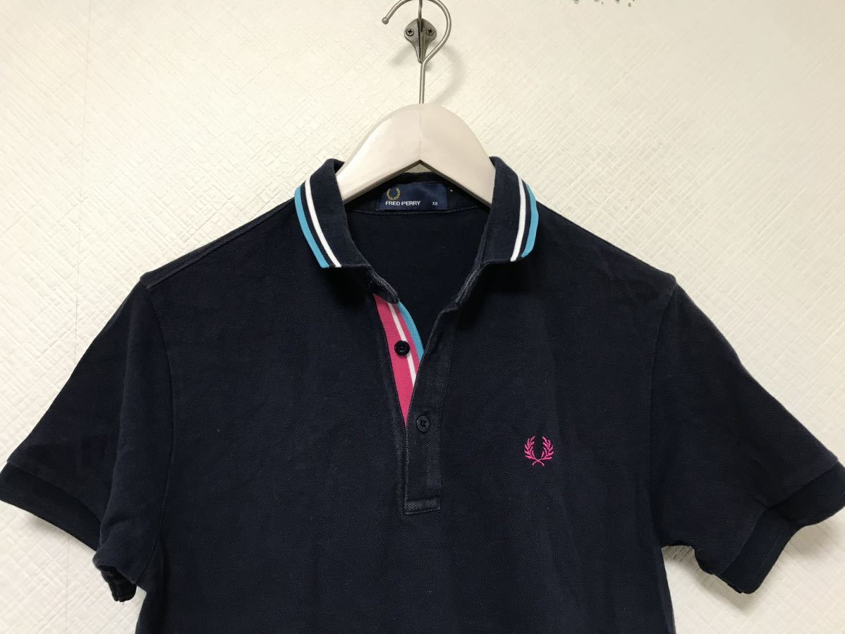 本物フレッドペリーFREDPERRYコットン半袖ポロシャツメンズアメカジサーフミリタリービジネススーツXS紺ネイビー日本製スポーツ