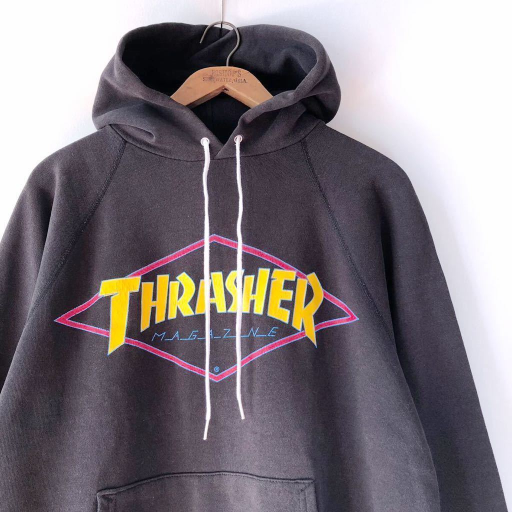 80s THRASHER ダイヤ スウェット パーカー Hanes L ブラック USA製 ビンテージ 80年代 スラッシャー 黒 菱形 オリジナル ヴィンテージ SK8_画像1