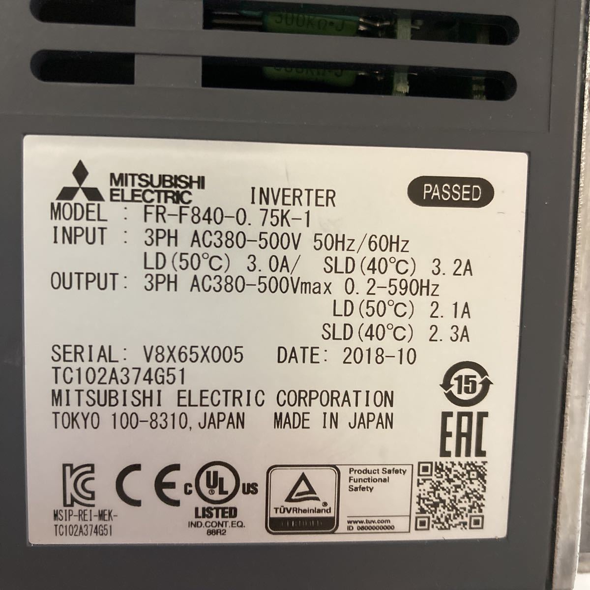 三菱電機 ファンポンプ用インバータFR-F840-0.75K-1 3PH AC380ー500V