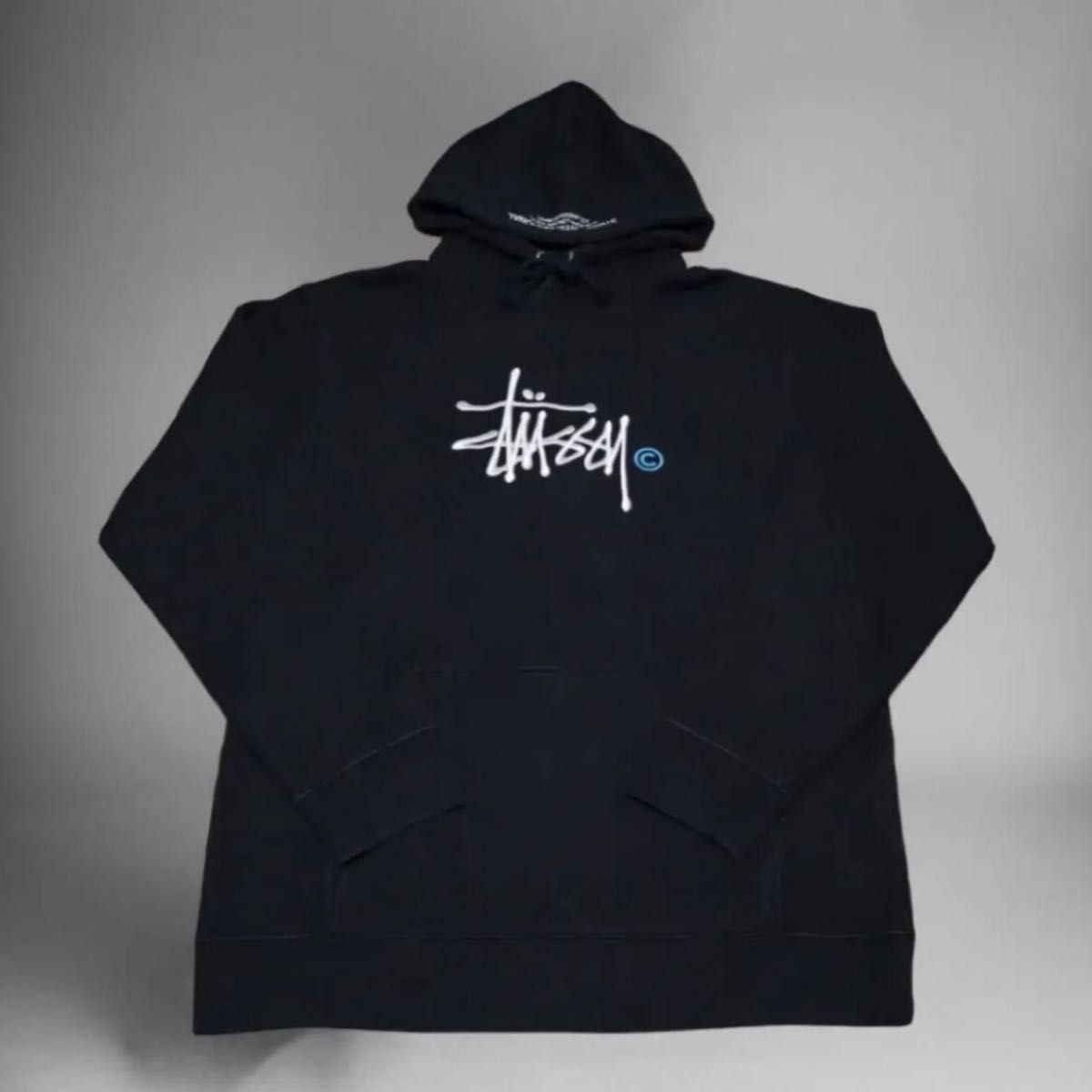 希少》ステューシー STUSSY☆パーカー L デカロゴ ブルー ネイビー-