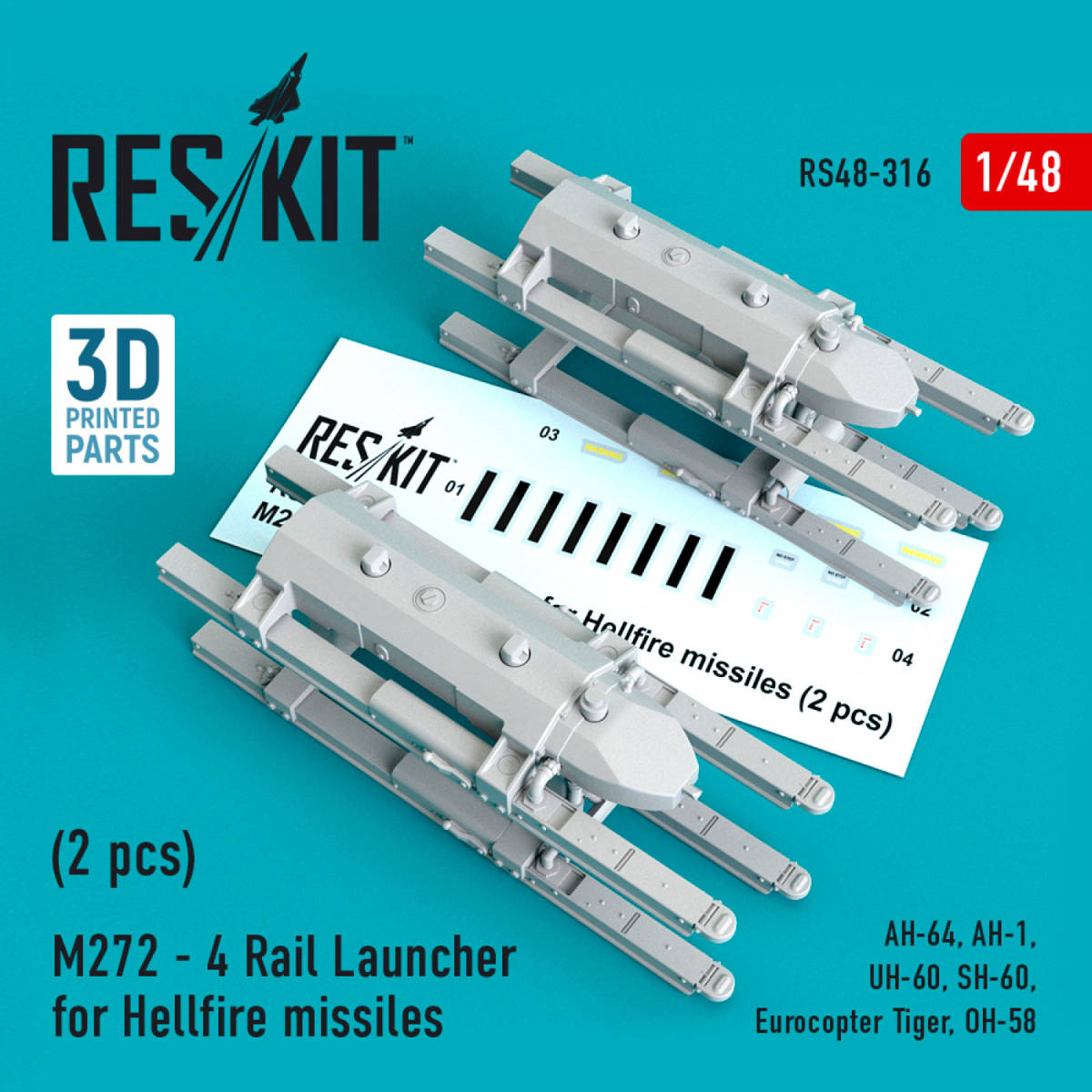 ◆◇RESKIT【RS48-0316】1/48 M272型 4レール ヘルファイアミサイルランチャー(2個入り)(汎用)◇◆ の画像1