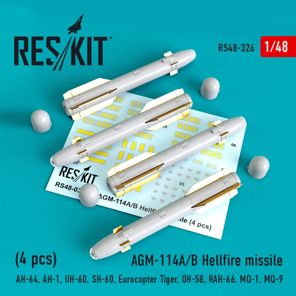 ◆◇RESKIT【RS48-0326】1/48 AGM-114A/B ヘルファイアミサイル(4個入り)(汎用)◇◆　_画像1