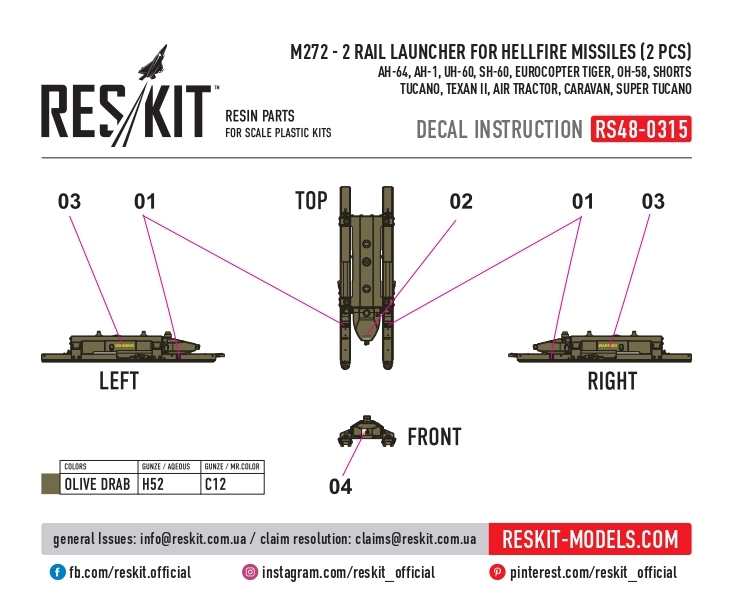 ◆◇RESKIT【RS48-0315】1/48 M272型 2レール ヘルファイアミサイルランチャー(2個入り)(汎用)◇◆　_画像3