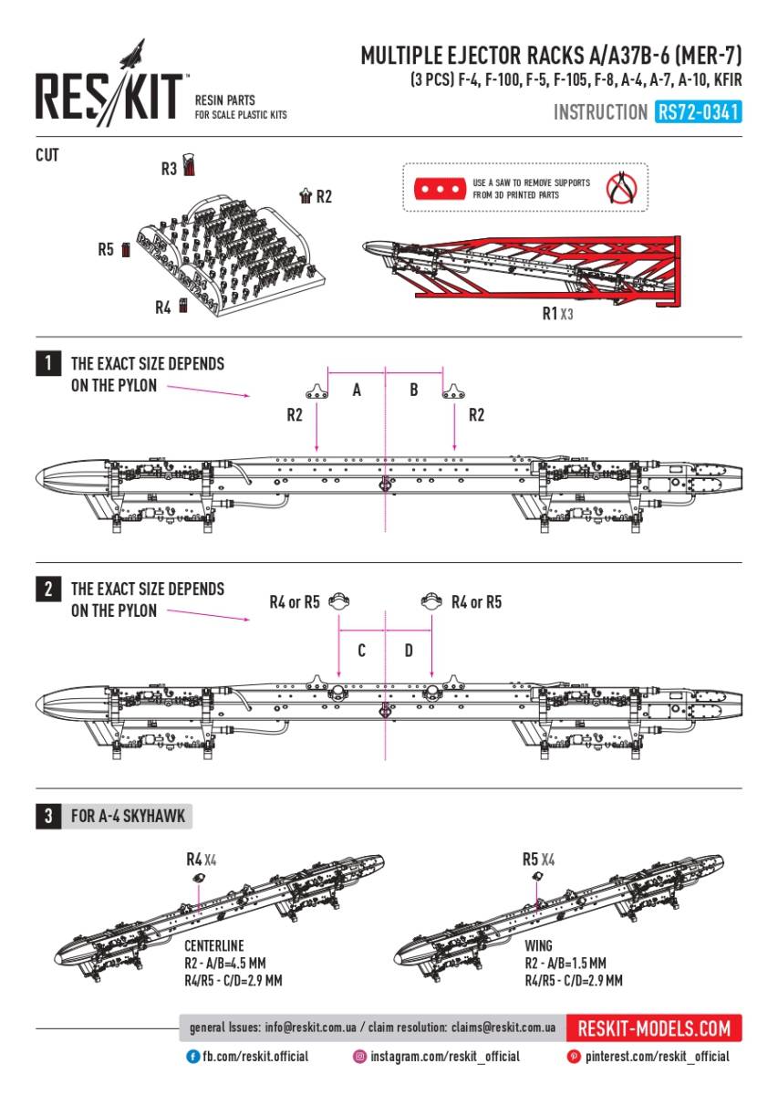 ◆◇RESKIT【RS72-0341】1/72 F-4、A-10ほか用 A/A37B-6 (MER-7) 爆弾架 (3個入り)(汎用)◇◆　_画像2