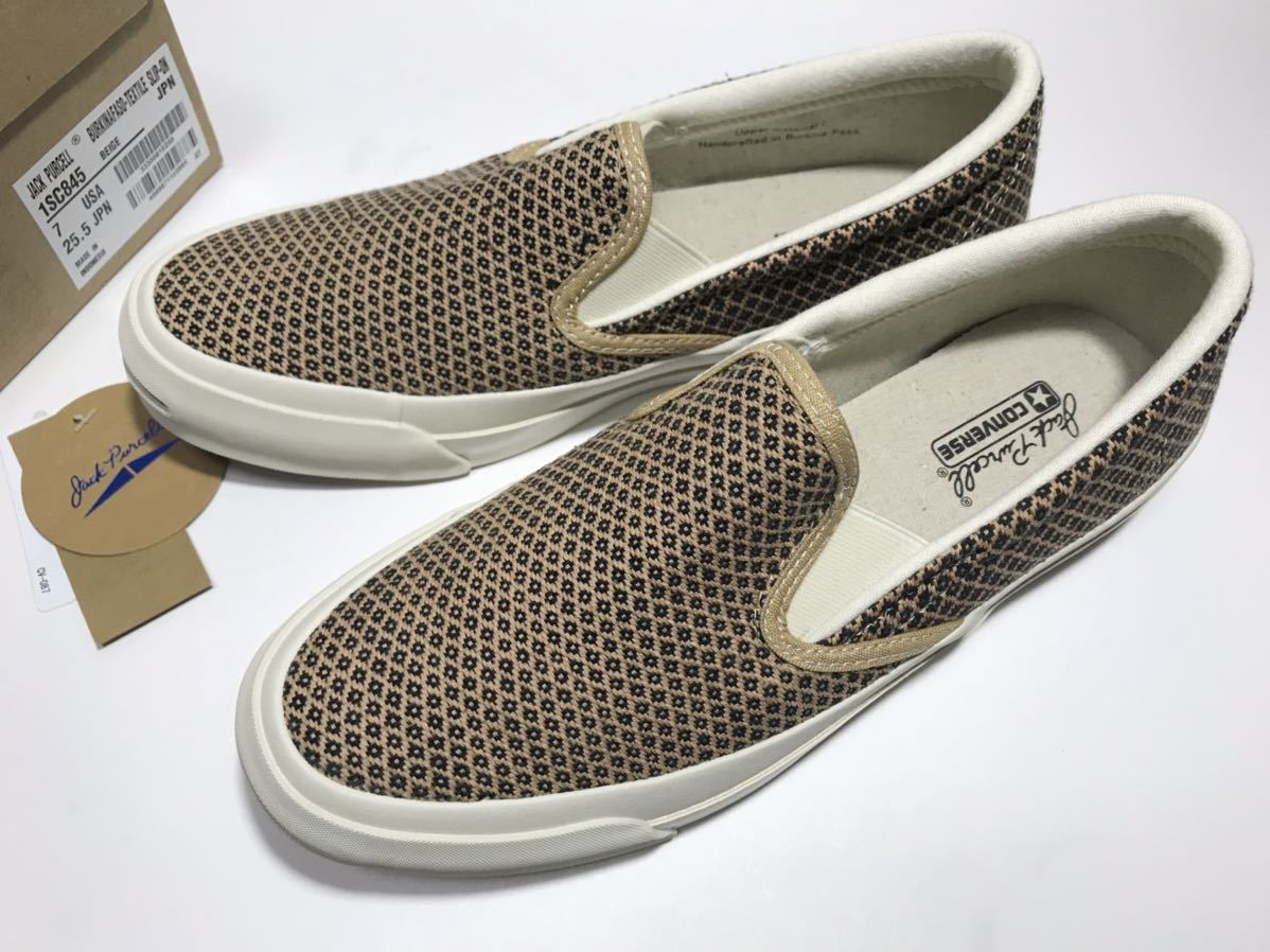 未使用! コンバース 1SC845 JACK PURCELL BURKINFASO TEXTILE SLIP-ON BEIGE ジャックパーセル スリッポン ブルキナファソ ベージュ 25.5cm_画像2