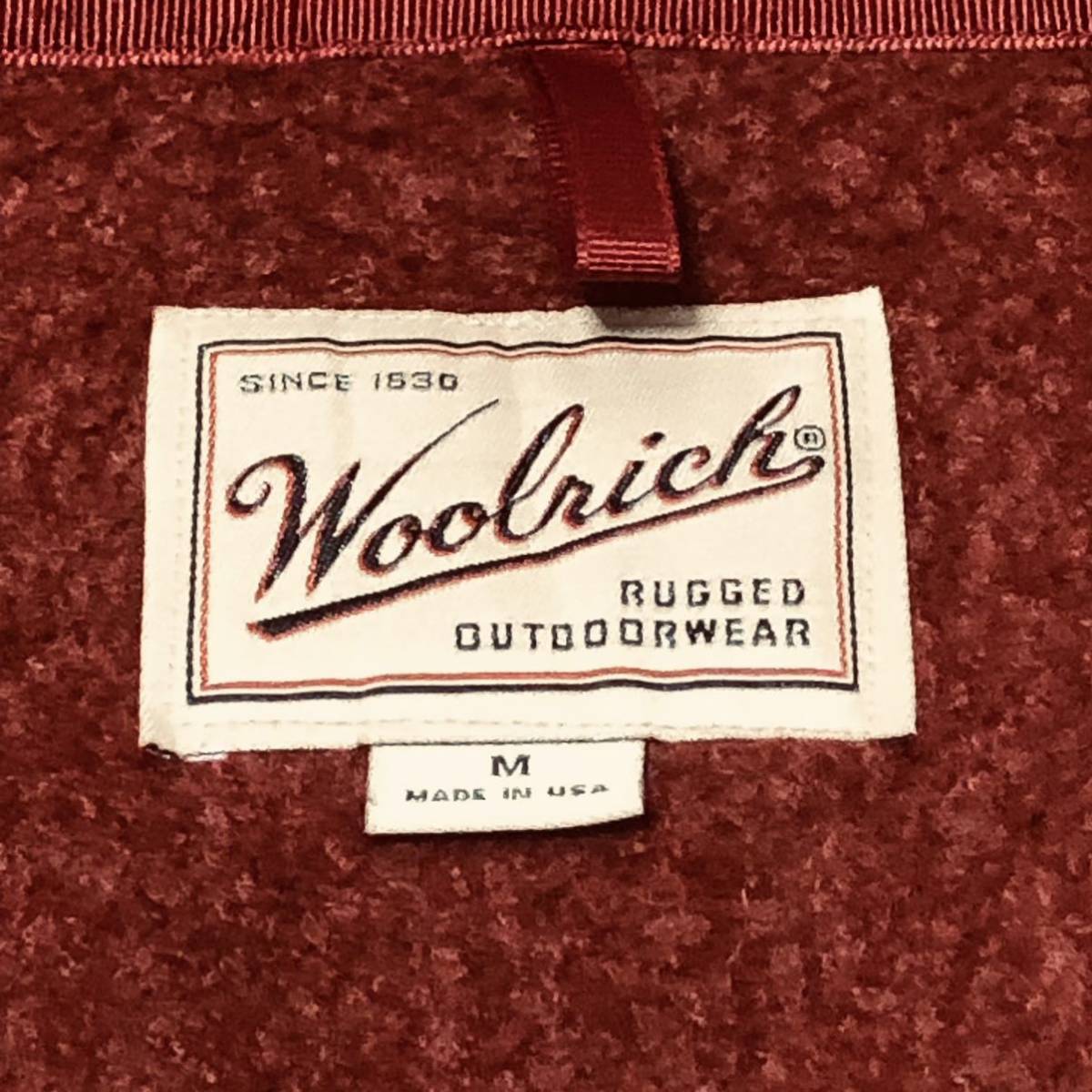 【送料無料】アメリカ製Woolrichジップアップボアフリースパーカージャケットえんじ色　メンズMサイズ　USA古着ウールリッチ