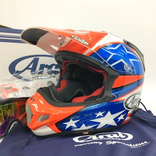 Arai V-CROSS 4 オフロードヘルメット 美品 2022年製 PSC無 モトクロス レーシング Sサイズ レッド×ブルー アライ バイク N17696H●