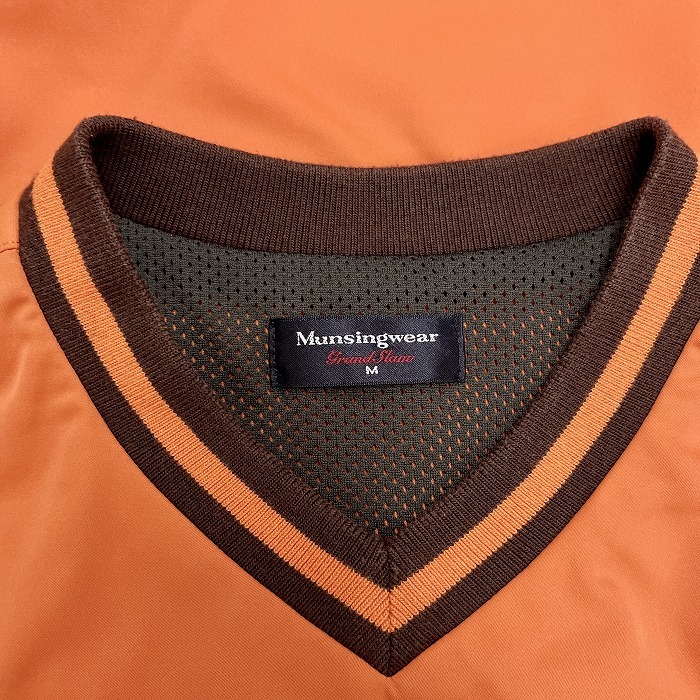 Munsingwear Grand Slam - M men's somewhat thin Golf pull over jacket mesh lining V neck long sleeve orange series × Brown orange series 