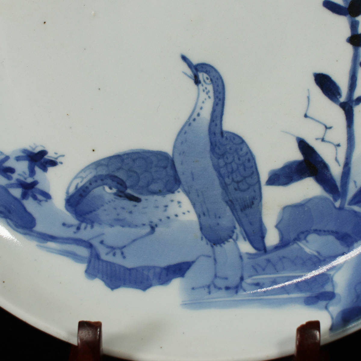 # Japan old clay # Edo previous term work old Imari ( Indigo persimmon right ..) flowers and birds writing plate <230123042>