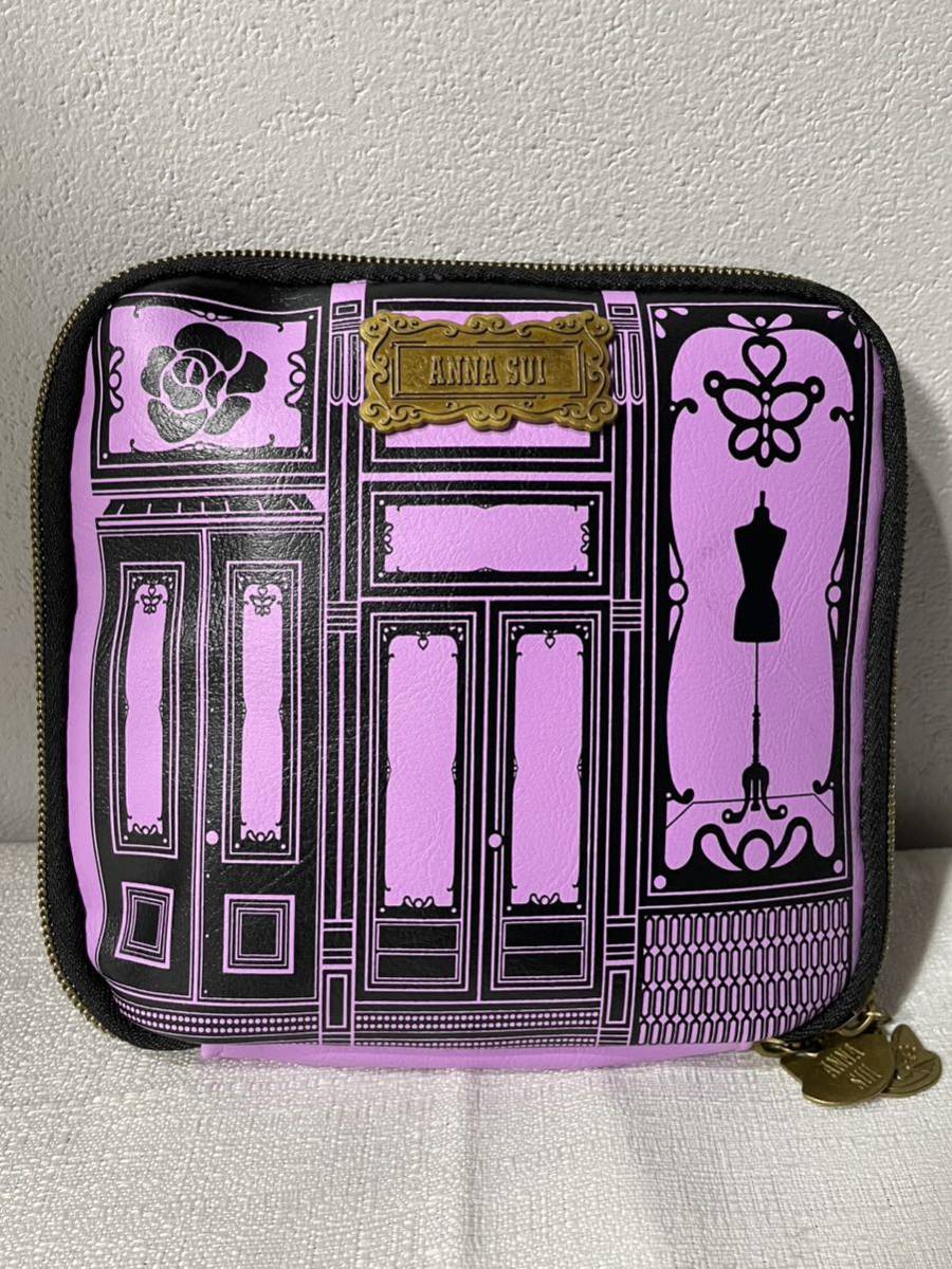 未使用美品アナスイ(ANNA SUI )化粧ポーチレディース紫ロゴ旅行トラベル