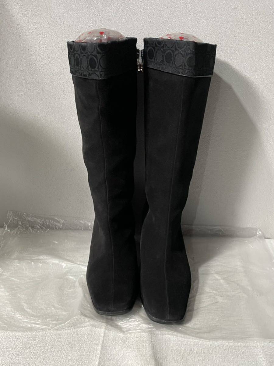 美品フェラガモFeragamoブーツ黒23.5cmスエードロゴガンチーニ