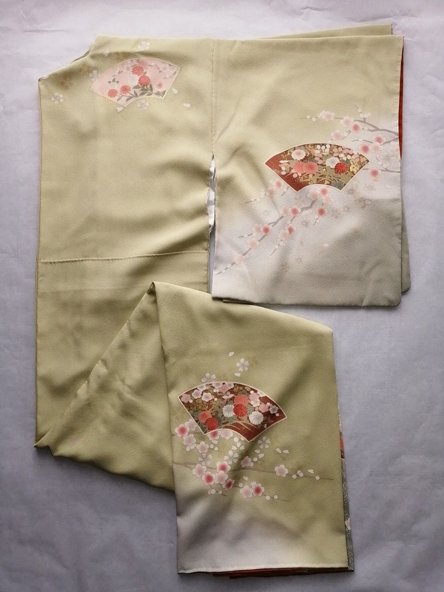値下げ！訪問着　桜梅菊　地紙　四季花柄　通年着用　裄63cm　　色々なイベントに最適！