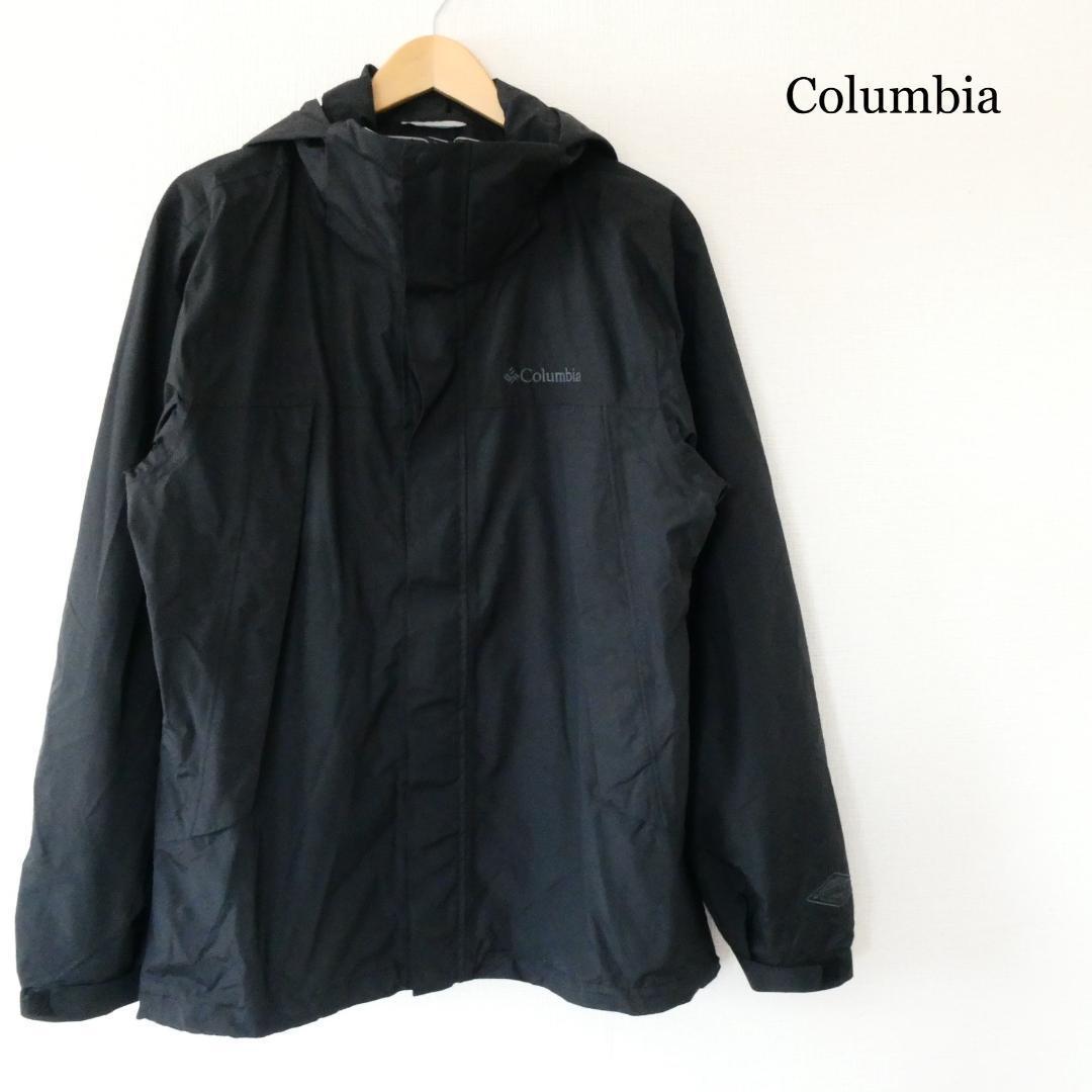 美品 Columbia コロンビア オムニテック 防水 2WAY フード ナイロン マウンテンパーカー ウッドロードジャケット L 黒 ブラック A1259