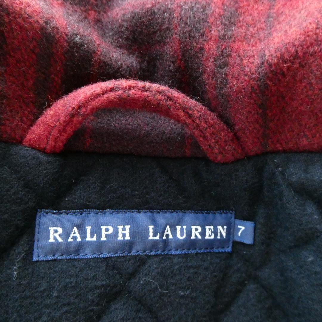 美品 RALPH LAUREN ラルフローレン サイズ7 メルトン ダブルライダースジャケット Pコート ブルゾン マドラスチェック柄 赤 レッド_画像7