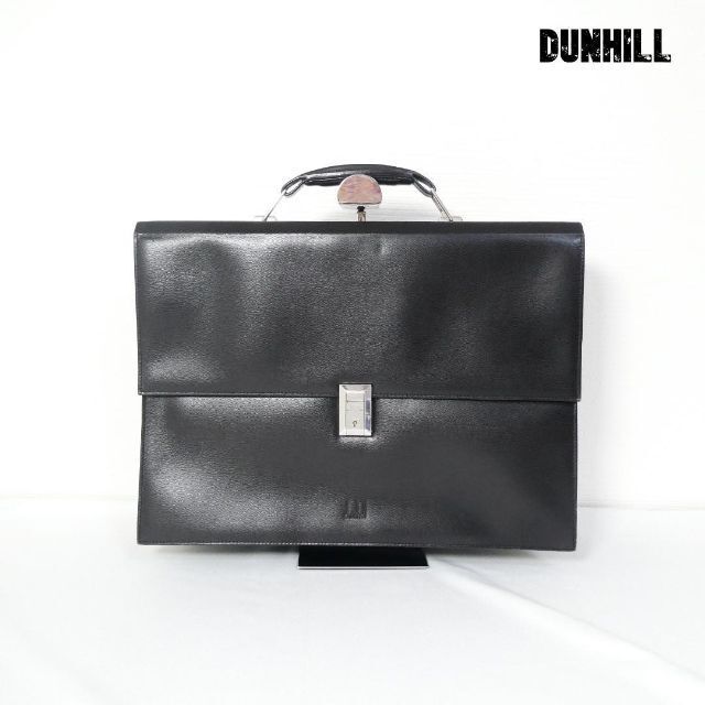 良品 dunhill ダンヒル 牛革 カウレザー ロゴ A4収納 ブリーフケース ビジネスバッグ 書類カバン 黒 ブラック A1754