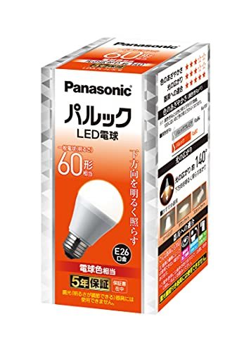 パナソニック パルック LED電球 口金直径26mm 60W形相当 電球色 シリカ電球同サイズ 断熱材施工器具対応 密閉型器具対応 屋外器具対応_画像1