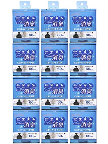 ストリックスデザイン 消臭袋 しっかり消臭 においカットポリ袋 60枚入×12個〔ケース販売〕 黒 38×25cm 厚み0.013mm 生ごみ_画像1