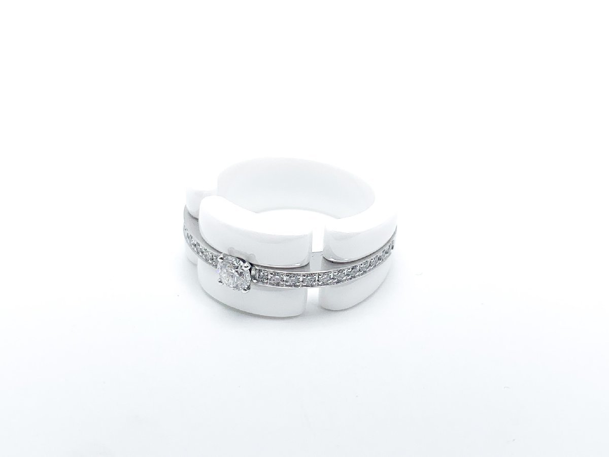 CHANEL シャネル 750 18金ホワイトゴールド ウルトラコレクション 白 ラージ セラミック ダイヤ リング 指輪 55号 アクセサリー J4288_画像2