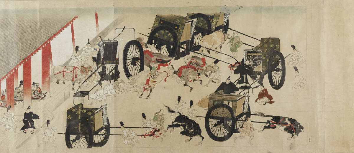 平治物語絵巻信西巻　混乱する牛車の図　60ｘ26.3ｃｍ　ポスター 複製 ◆新版画　川瀬巴水　北斎　歌麿　土屋光逸　吉田博　月岡芳年　_画像1