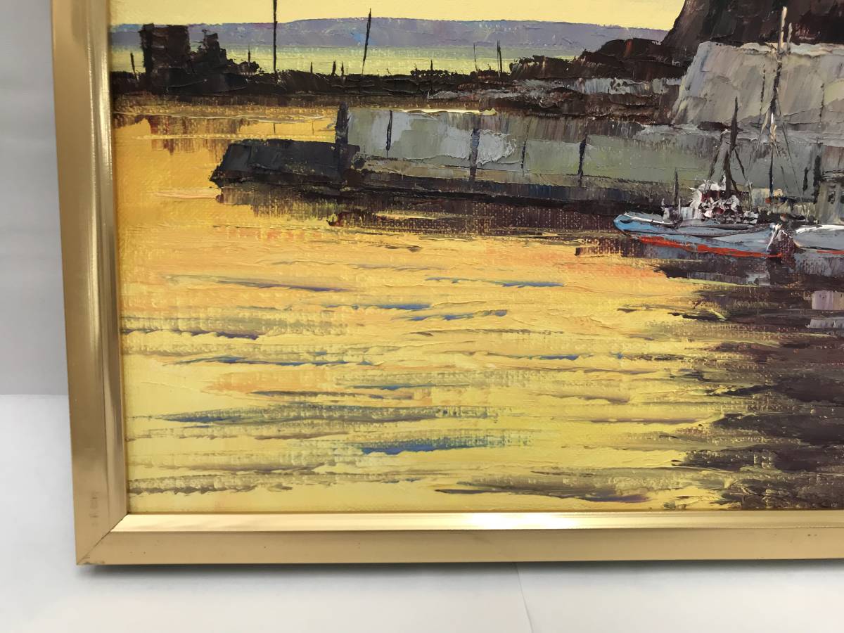 油彩画「ウトロ港」 F6 絵画