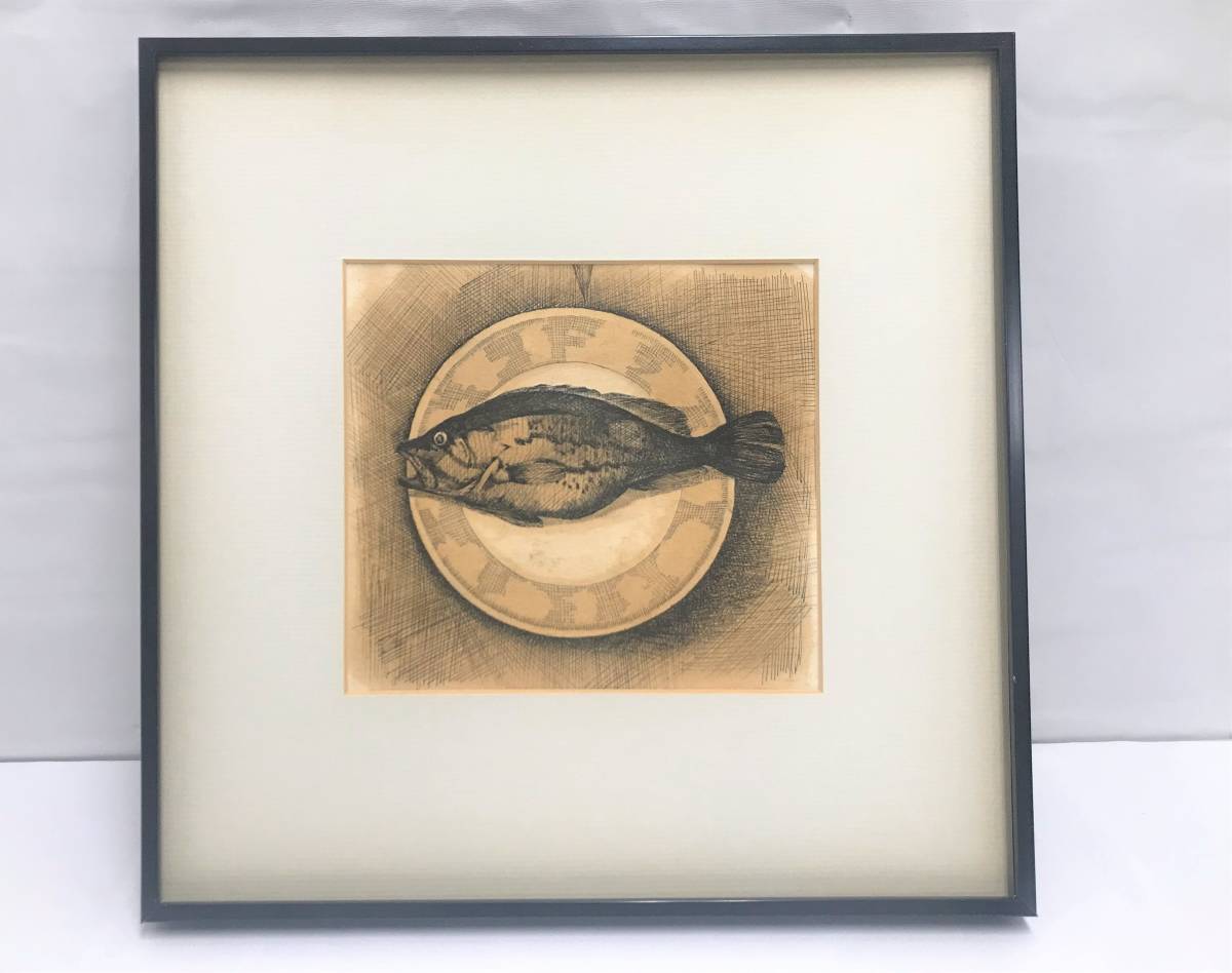 TM/ west .. watercolor painting temporary title fish . plate free fine art house . member . size approximately 20×19cm amount size approximately 30.5×30.5×2.7cm 0226-01