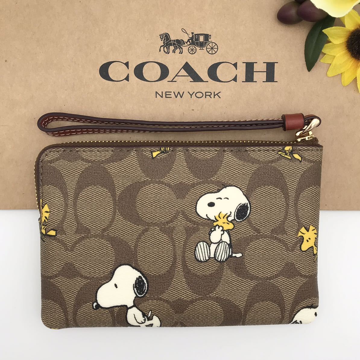 COACH X PEANUTS コラボ ポーチ 大人気 コーナー ジップ リストレット