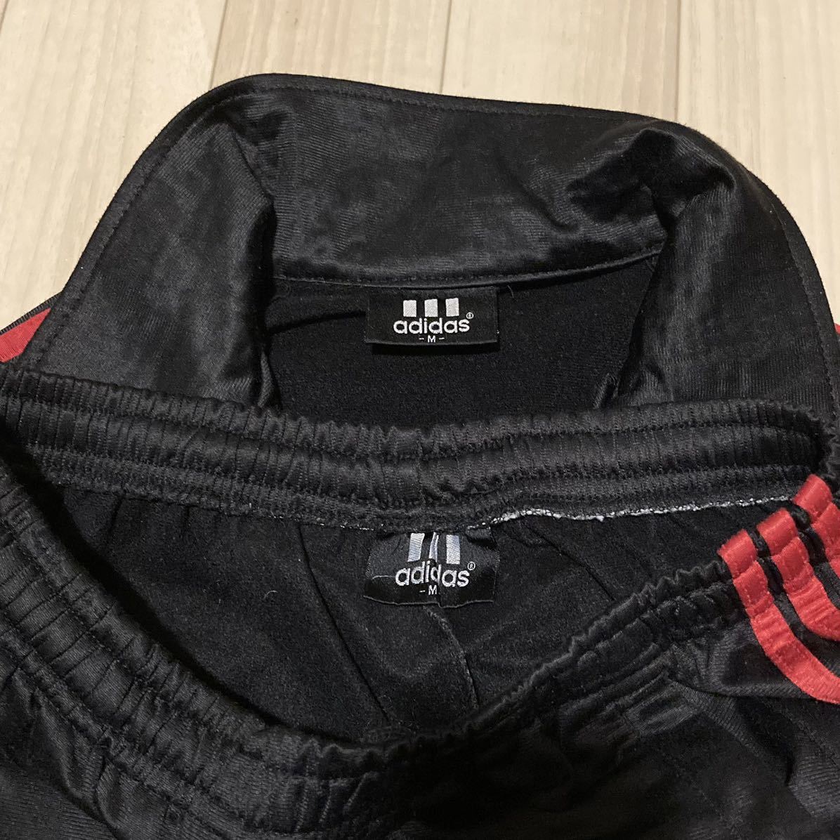 90s adidas セットアップ 黒赤 トラックジャケット トラックパンツ-
