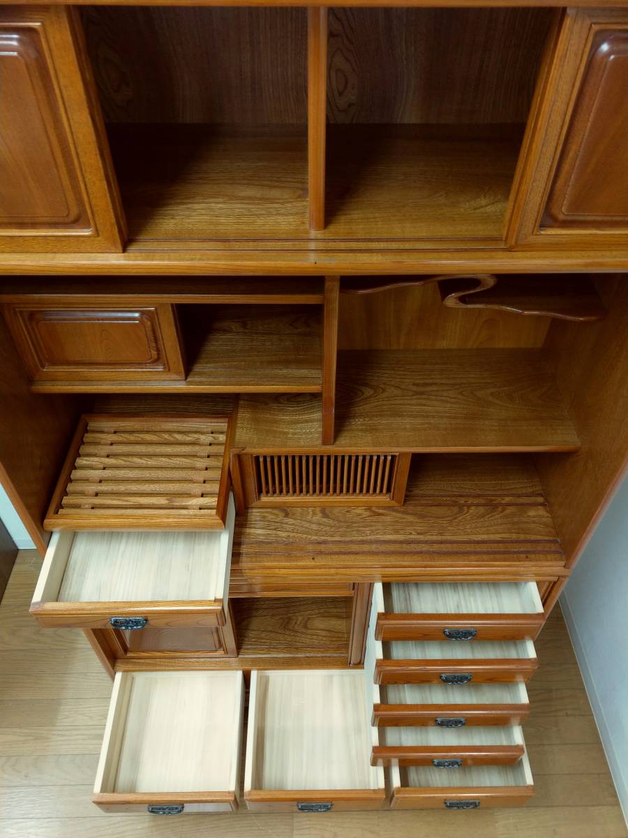 美品 木製 高根欅 無垢 茶箪笥 水屋箪笥 ガラス水屋箪笥 煎茶棚 食器棚