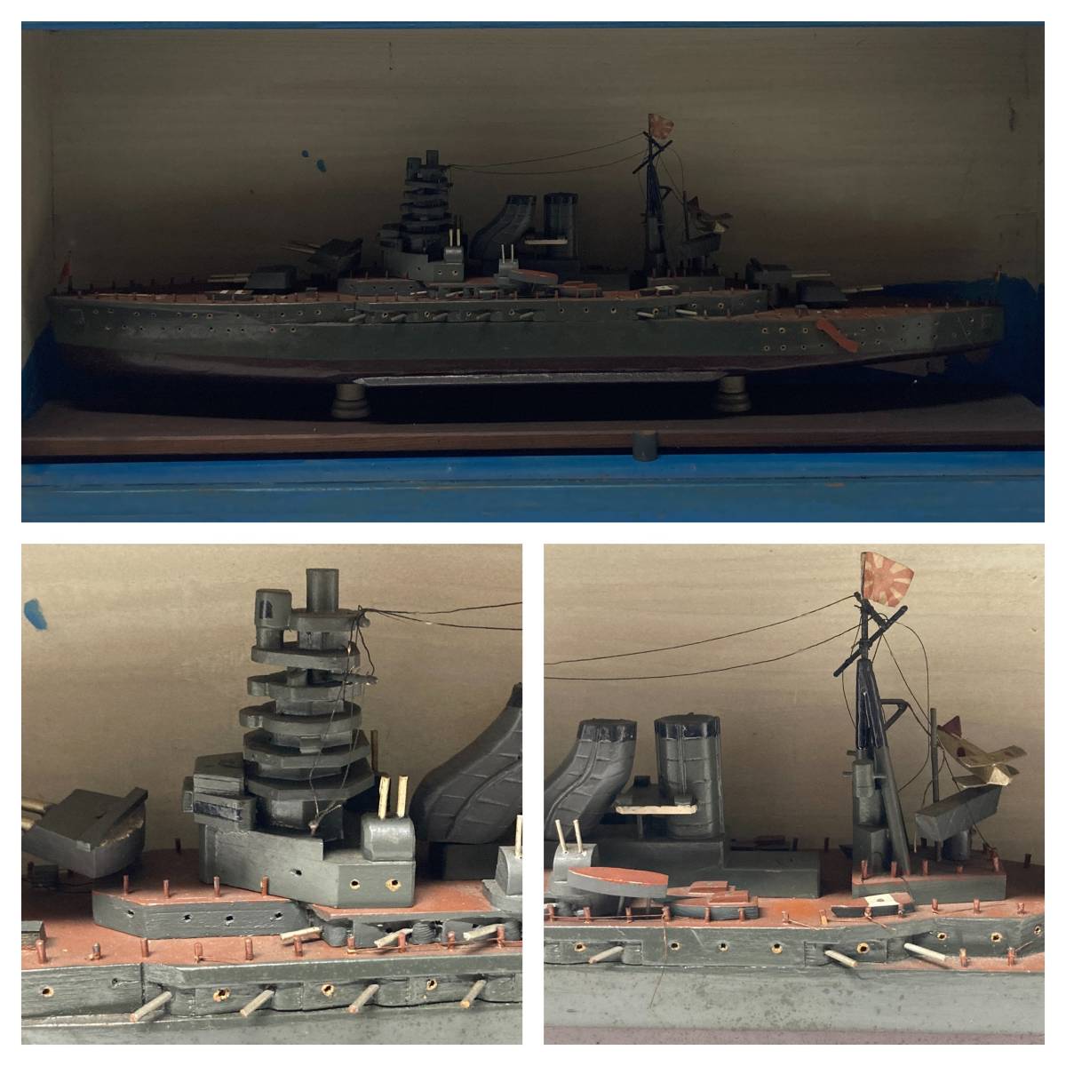 人気商品の 1/400 模型戦艦長門 56cm ガラスケース付（65cm×29.5cm×15cm） 木製 日本