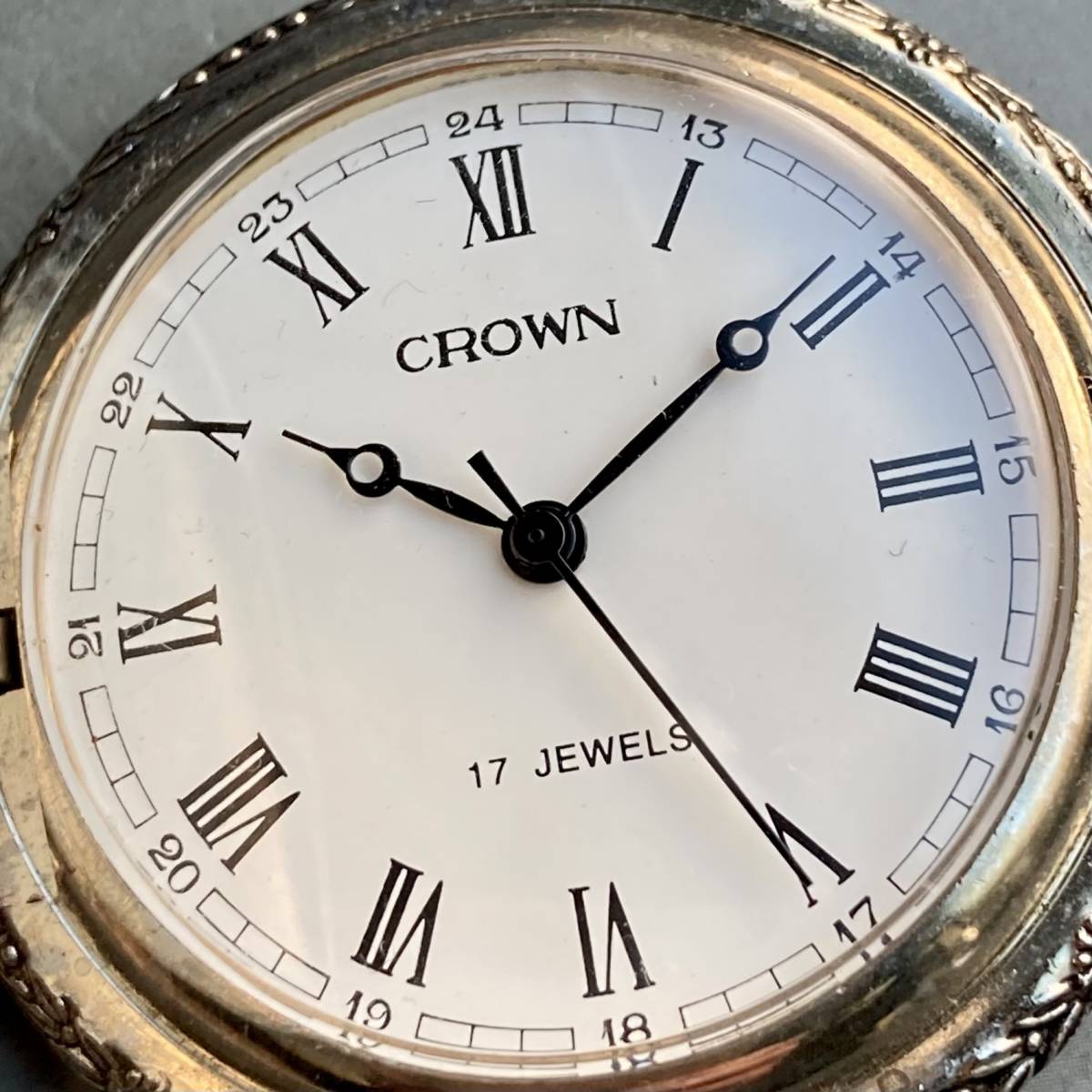 【動作良好】クラウン CROWN アンティーク 懐中時計 手巻き ハンターケース ケース径47㎜ ビンテージ ポケットウォッチ_画像2