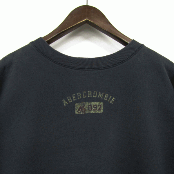 ビッグサイズ XL USA制 アバクロンビー&フィッチ Abercrombie&Fitch ロゴ スウェット トレーナー 里地ボア ブラック 古著 2F0985
