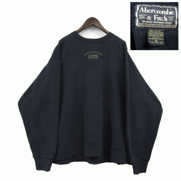 ビッグサイズ XL USA制 アバクロンビー&フィッチ Abercrombie&Fitch ロゴ スウェット トレーナー 里地ボア ブラック 古著 2F0985