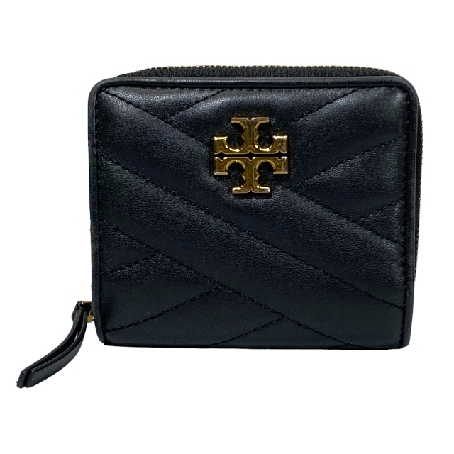 TORY BURCH トリーバーチ 二つ折り財布 財布 コンパクトウォレット ミニ ミニ財布 レザー ロゴ ブラック ゴールド金具