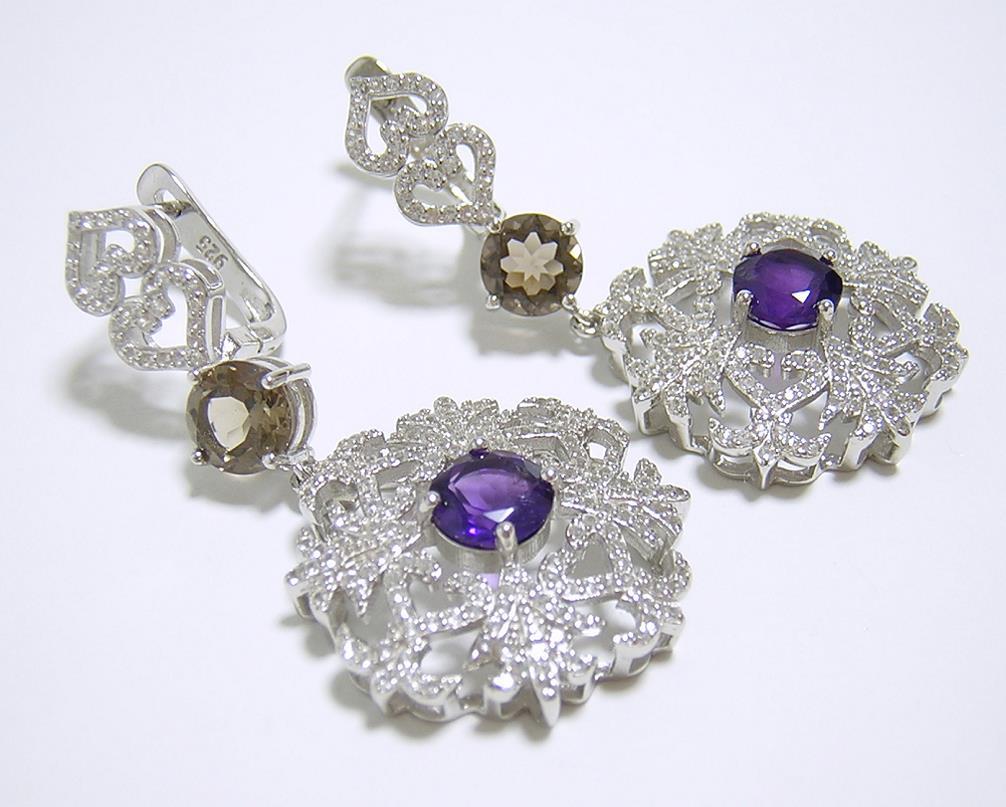  free shipping [ natural amethyst ] smoky quartz earrings purple crystal 