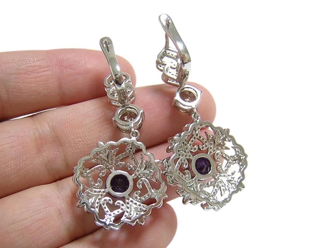  free shipping [ natural amethyst ] smoky quartz earrings purple crystal 