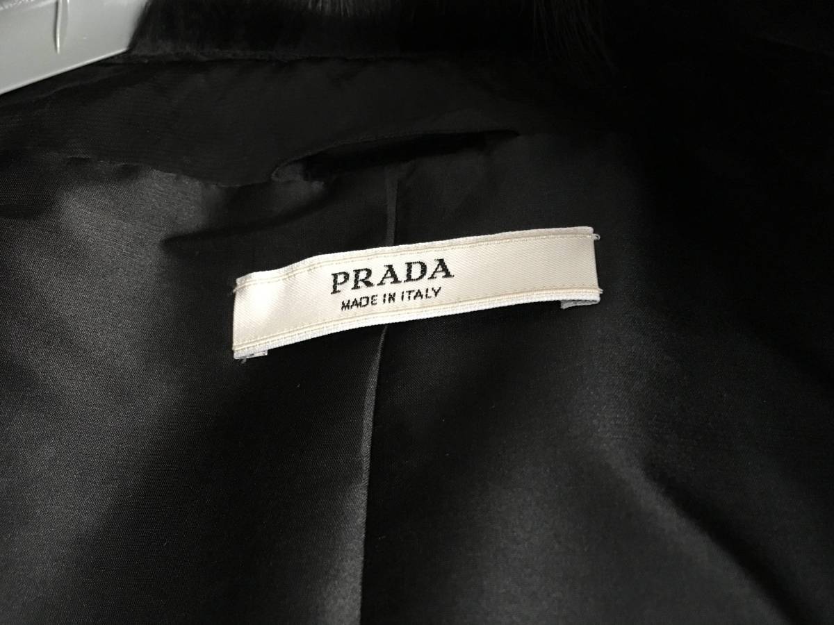 美品 プラダ 最高級 リアルファー ミンクファー リボン コート 40 PRADA 黒 ブラック イタリア製_画像7