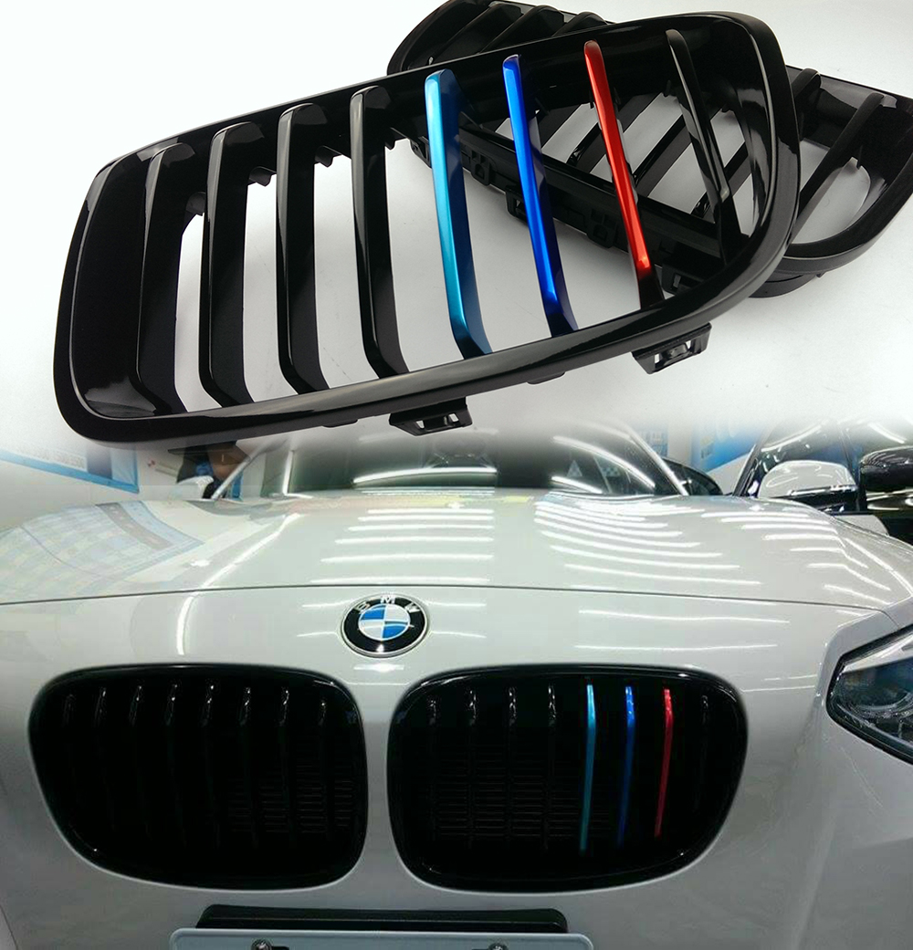 ☆在庫有 即納 左右SET BMW F20 F21 前期 フロントグリル 光沢黒+金属風Mの3色 2011-2014 ABS_画像1