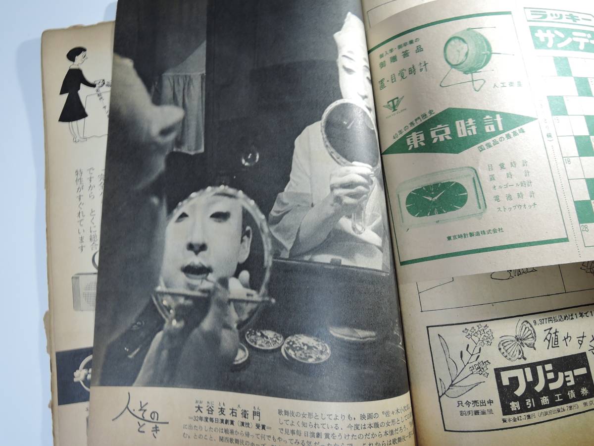  еженедельный журнал #1958 год / Showa 33 год 3.16 Sunday Mainichi Inoue Yasushi . Mishima Yukio обложка : Kagawa столица .#