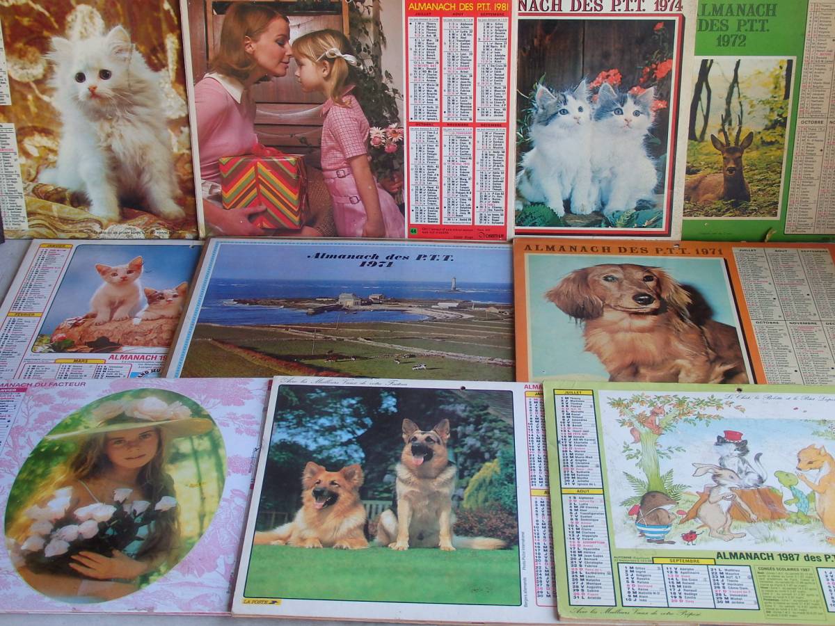 フランスアンティーク　カレンダー　10個セット　壁掛け　猫　犬　誕生日　ＰＡＲＩＳ　地図　ＬＡ　ＰＯＳＴＥ_画像1