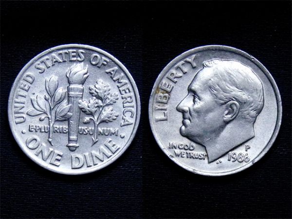 【アメリカ】 10セント 1986年 P ダイム DIME ルーズベルト 白銅貨_画像1