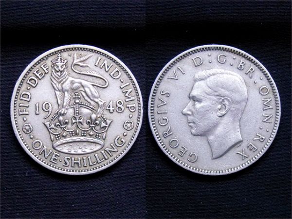【イギリス】 1948年 シリング Shilling ジョージ6世 白銅貨_画像1