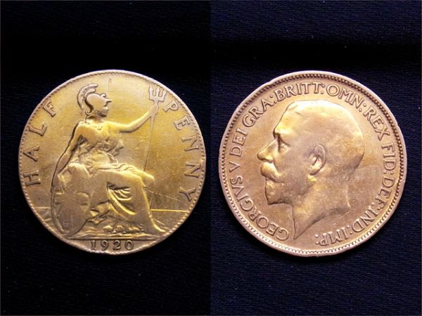 【イギリス】 ハーフペニー 1920 Penny ジョージ5世 Bronze銅貨_画像1