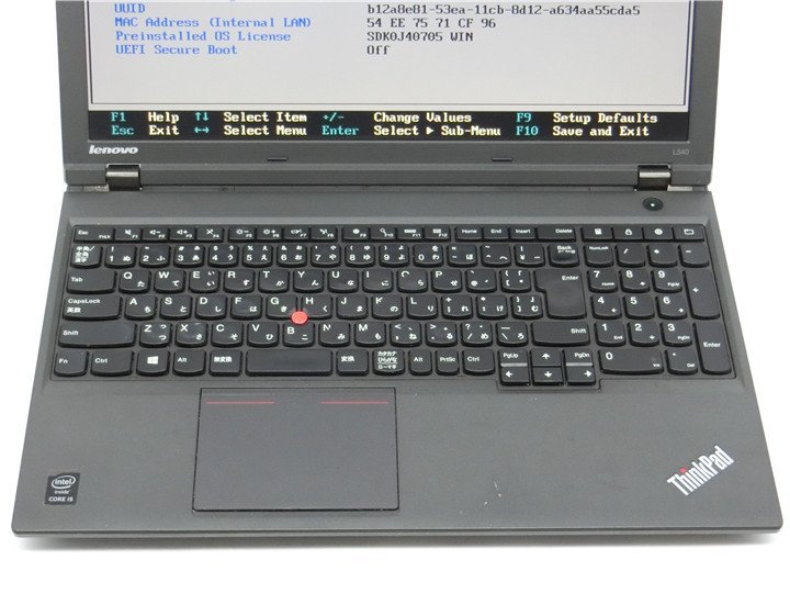 中古Lenovo ThinkPad L540　 Core 4世代I5　4GB　15型 ノートパソコン　BIOSまで表示　詳細不明　　ジャンク扱い 　_画像2