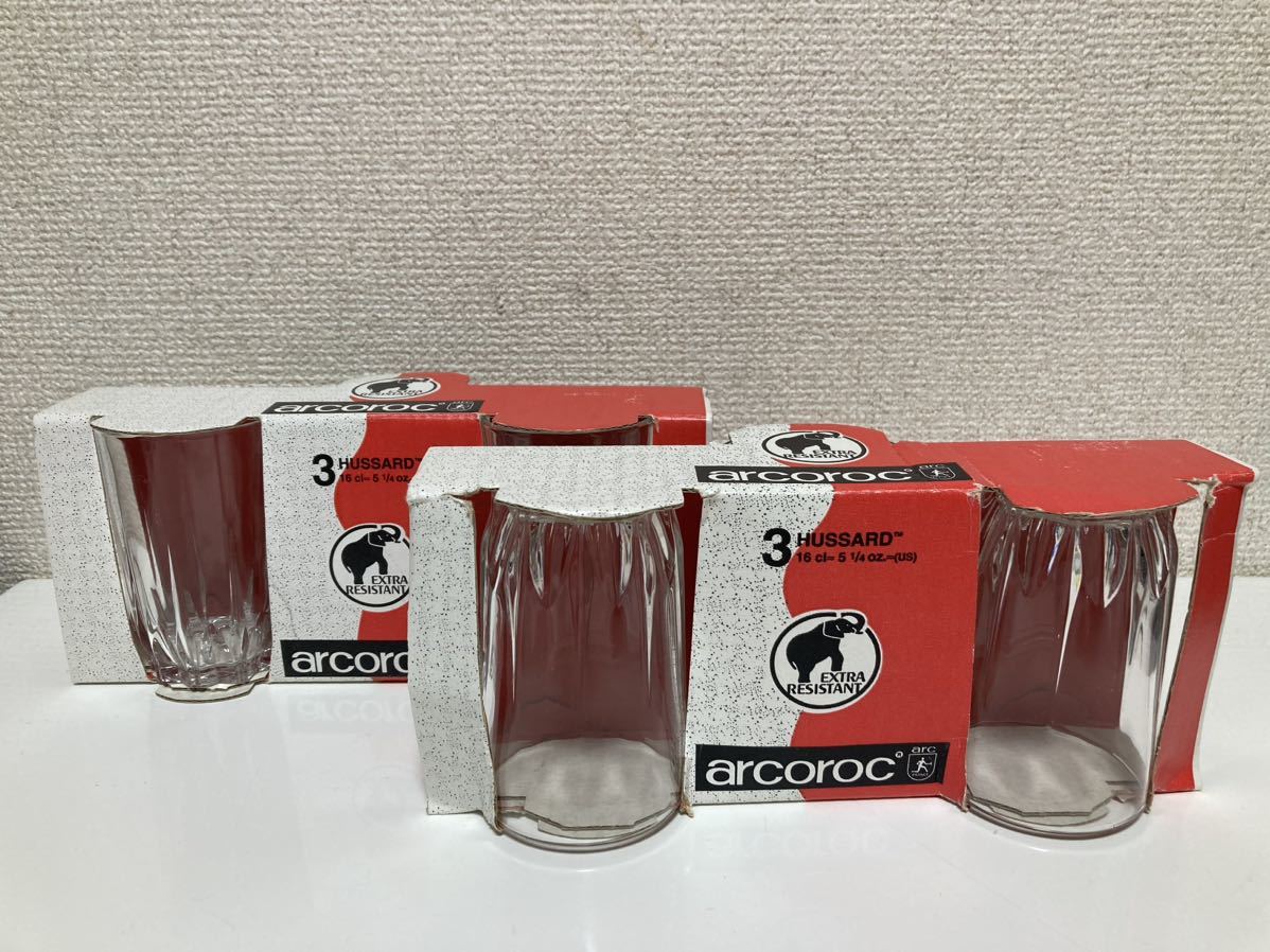 新品未使用品 ビンテージ arcoroc アルコロック グラス タンブラー 3個セット×2 強化ガラス_画像1