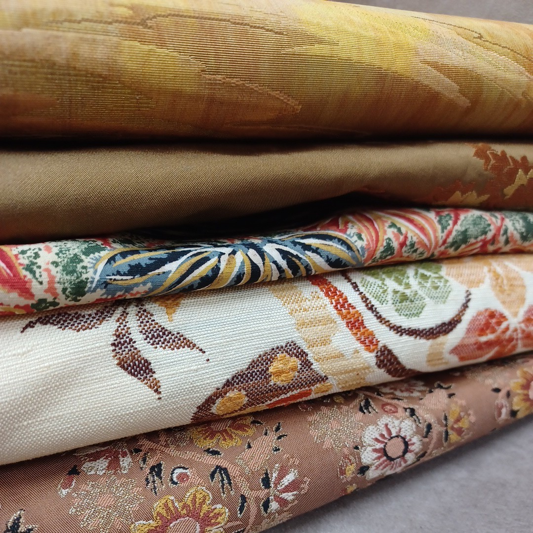  Nagoya obi 5 sheets set sale antique settled color tone kimono small articles Japanese clothes collection for women kimono remake hand made material Nara departure 