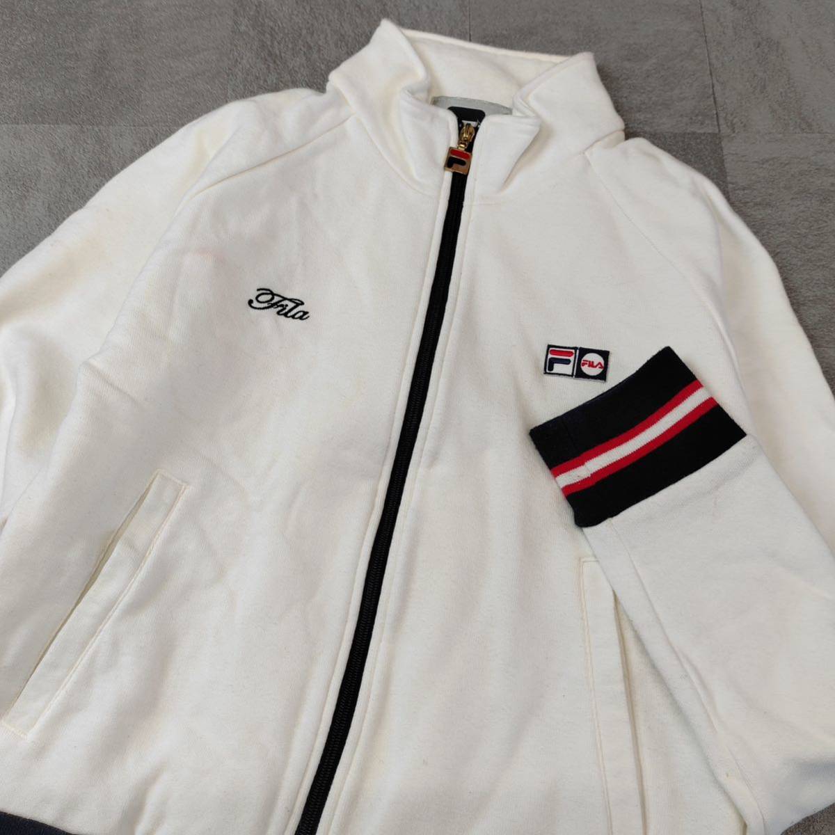 FILA filler Zip выше тренировочный футболка Logo нашивка вышивка белый женский M размер 