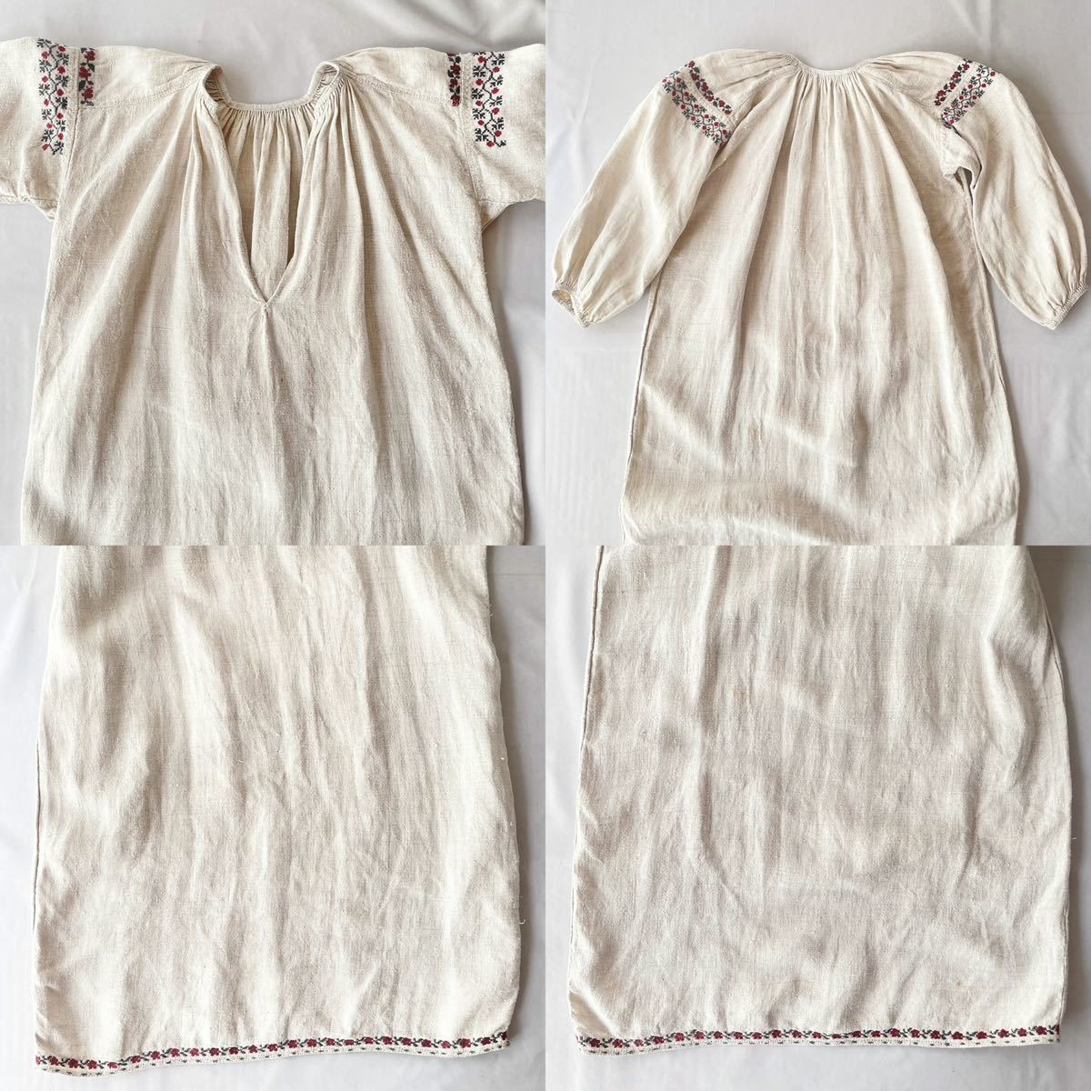 vintageuklaina вышивка длинный One-piece длинный рукав античный linen