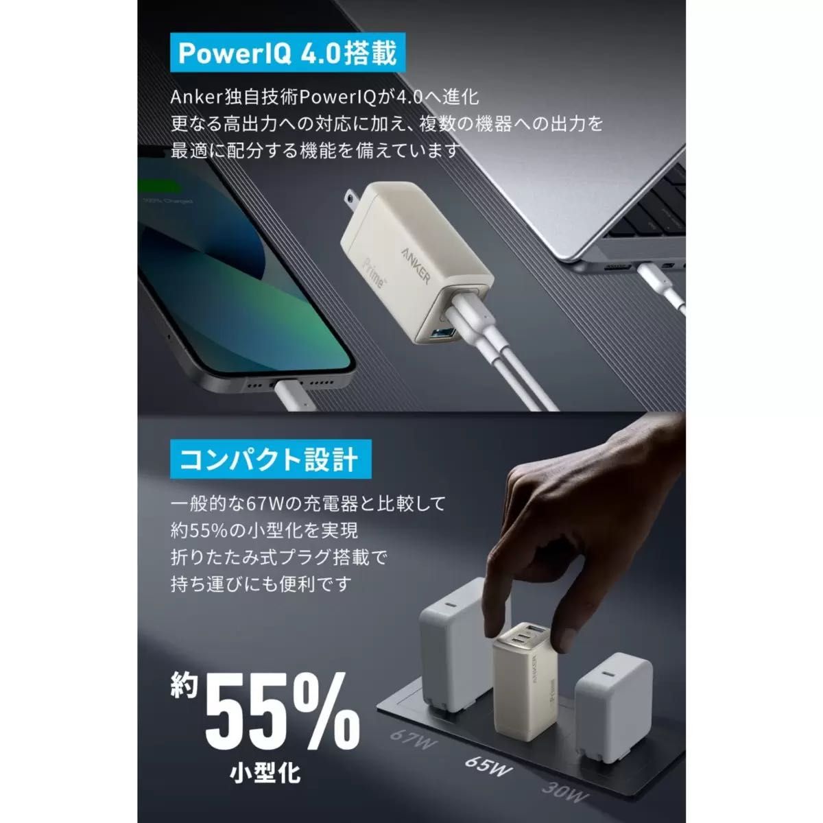 Anker 735 Charger GaNPrime 65W 急速充電器 ゴールド  新品